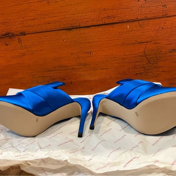 NEW Enzo Angioloni Blue Satin With Pearl & Crystal Open Toe Stiletto. - Picture 8 of 8